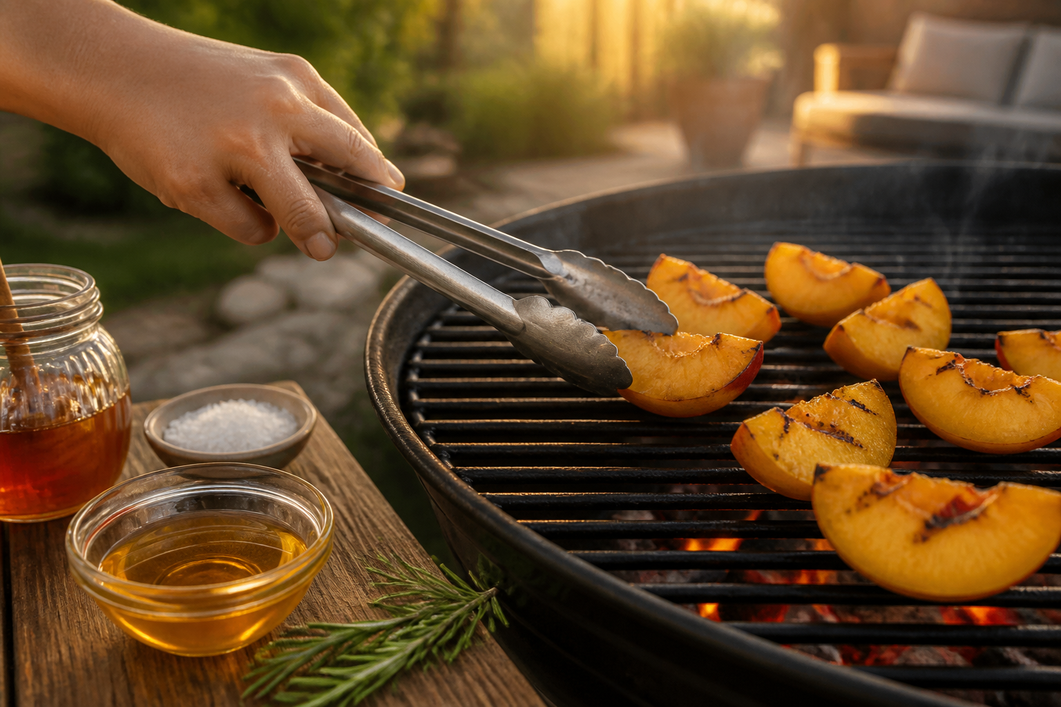 Pêches grillées au miel et romarin : la cuisson qui les rend caramélisées et fondantes