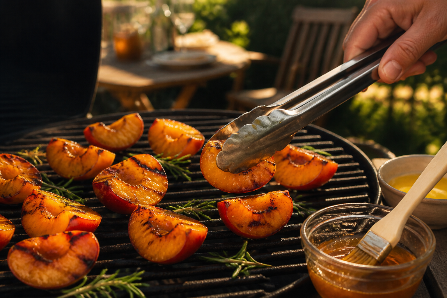 Pêches grillées au miel et romarin : la cuisson qui les rend caramélisées et fondantes