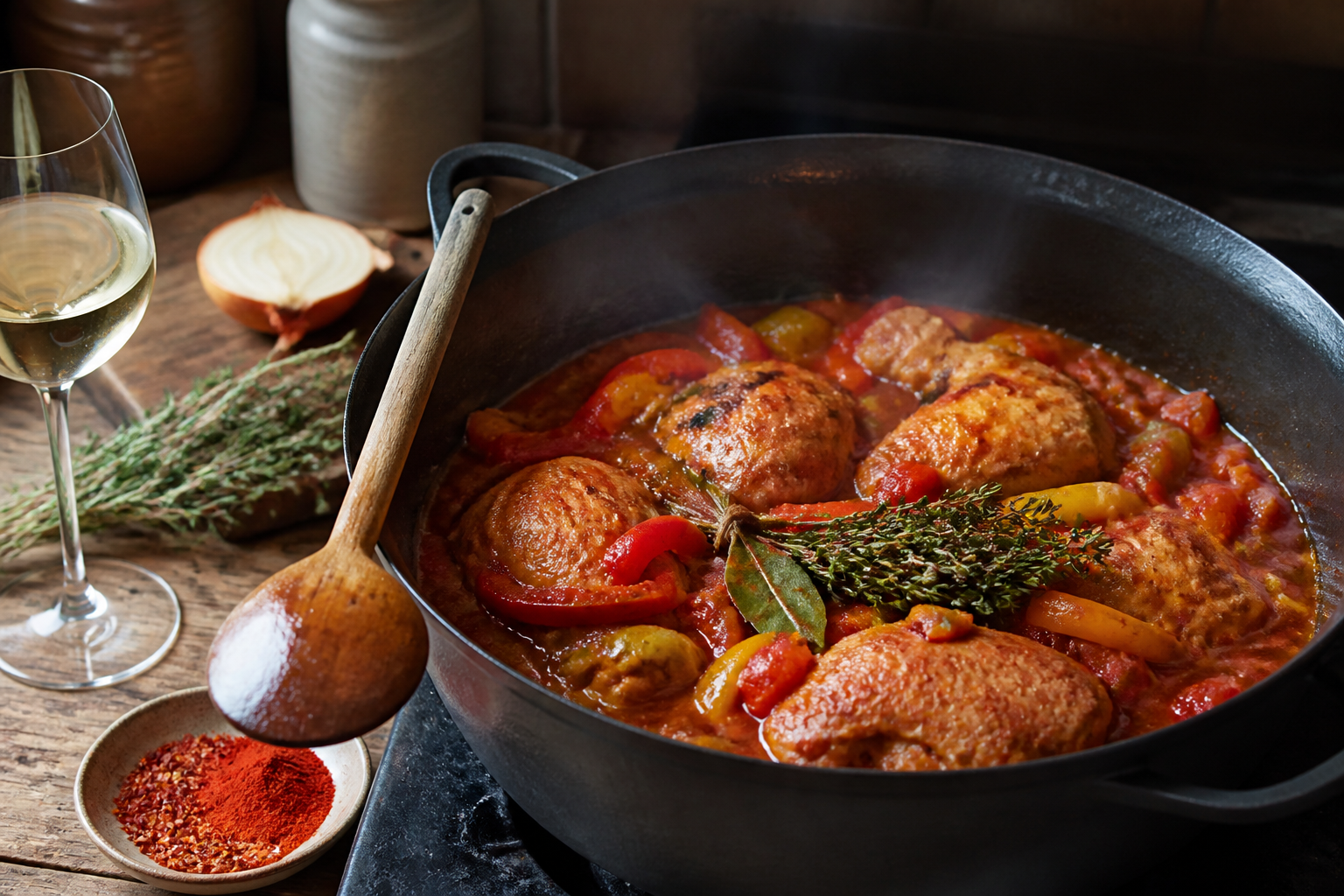 Poulet basquaise : la recette familiale avec une sauce bien mijotée