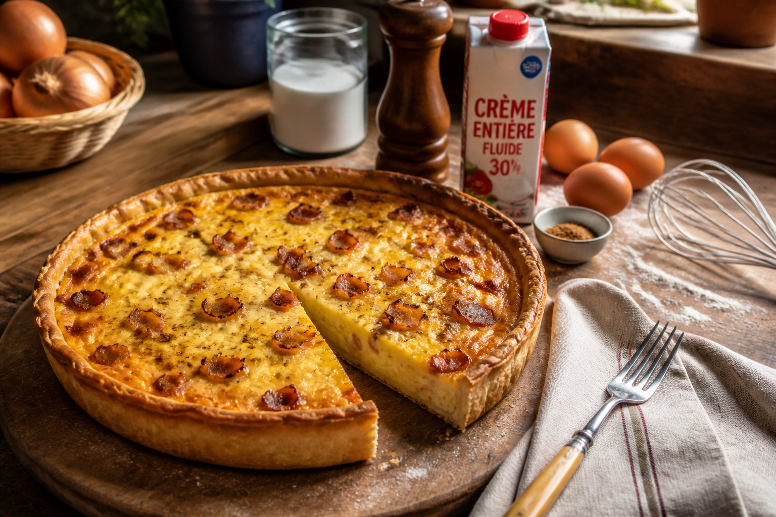 Quiche lorraine facile : l’équilibre parfait entre crème, œufs et lardons